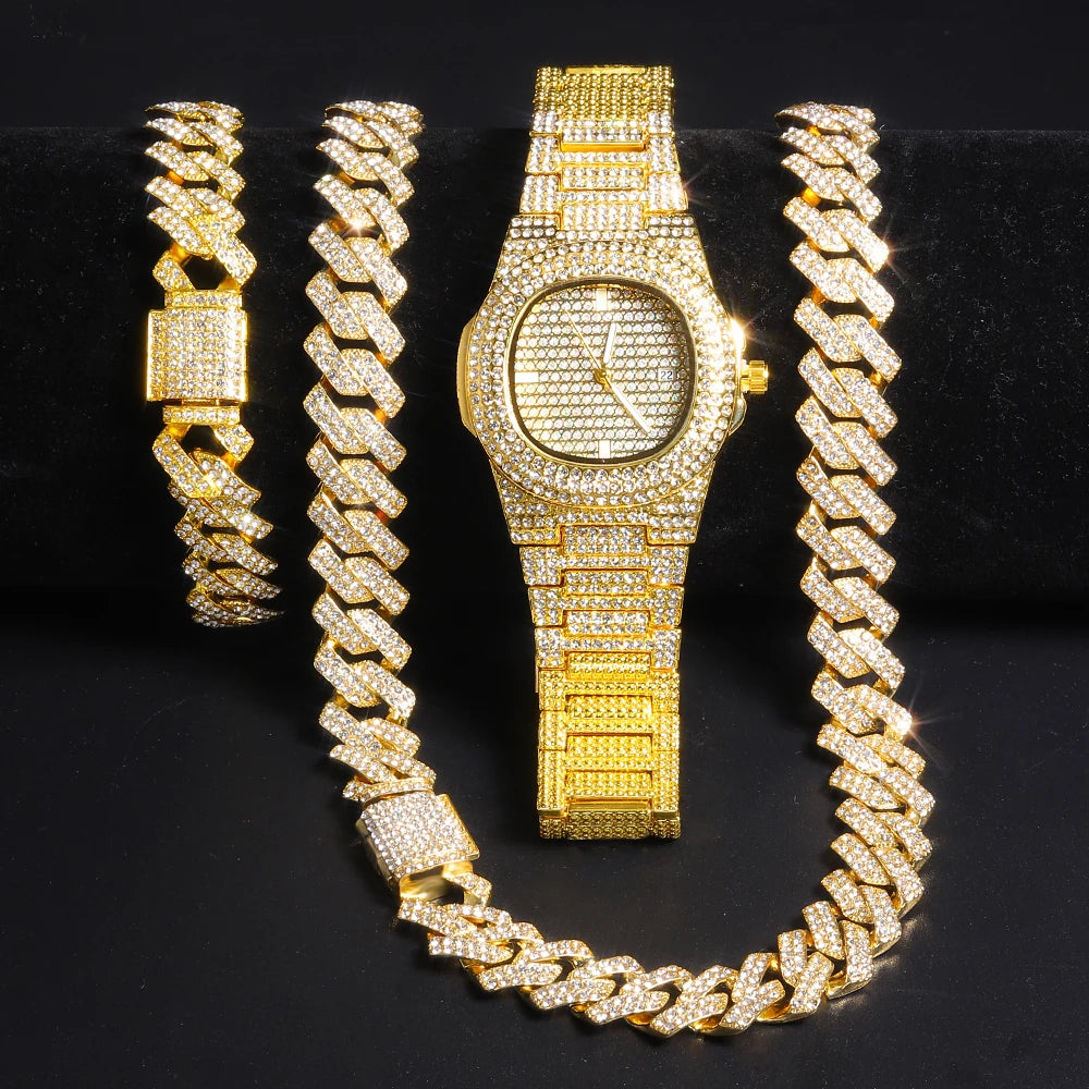 Gold Color Cuban Chain Watch for Men - Image 8
