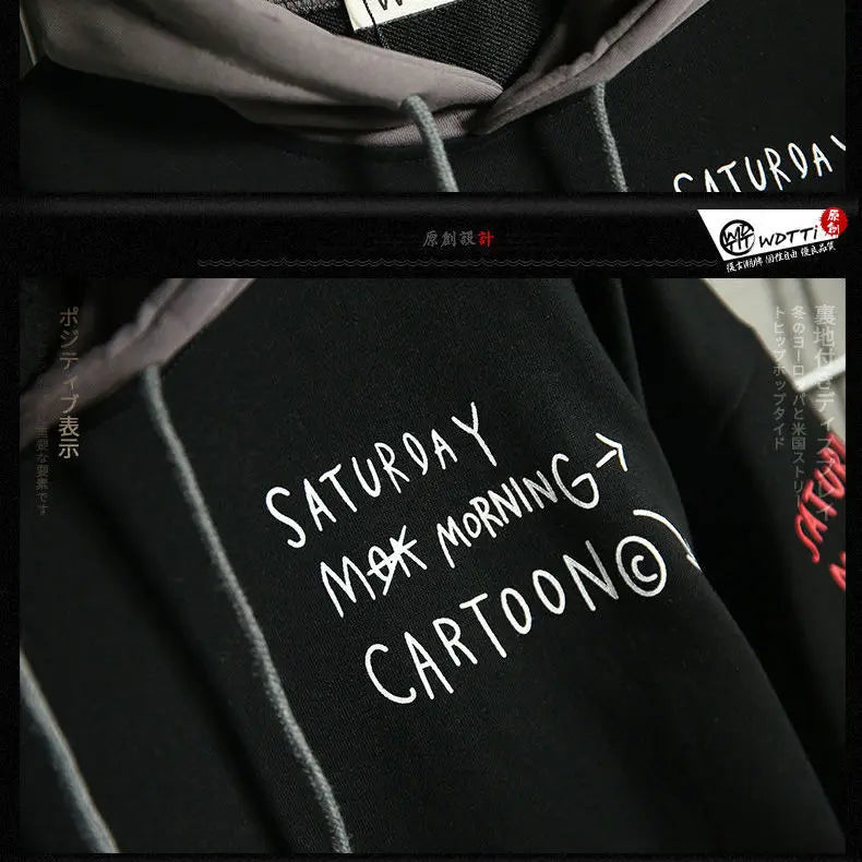 Retro Mock Two-Piece Hooded Sweatshirt – Men’s Fleece-Lined Korean Hip-Hop Hoodie for Spring/Autumn - Image 5