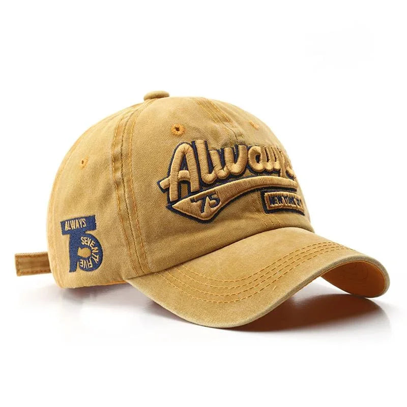 2025 Spring/Summer Vintage Washed Baseball Cap – Unisex Cotton Snapback with "ALWAYS" Embroidery - Image 10