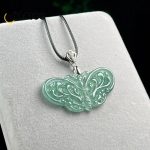Natural 925 Silver Inlaid Jadeite Butterfly Pendant – Ice Blue Women's Necklace with Hollow Design