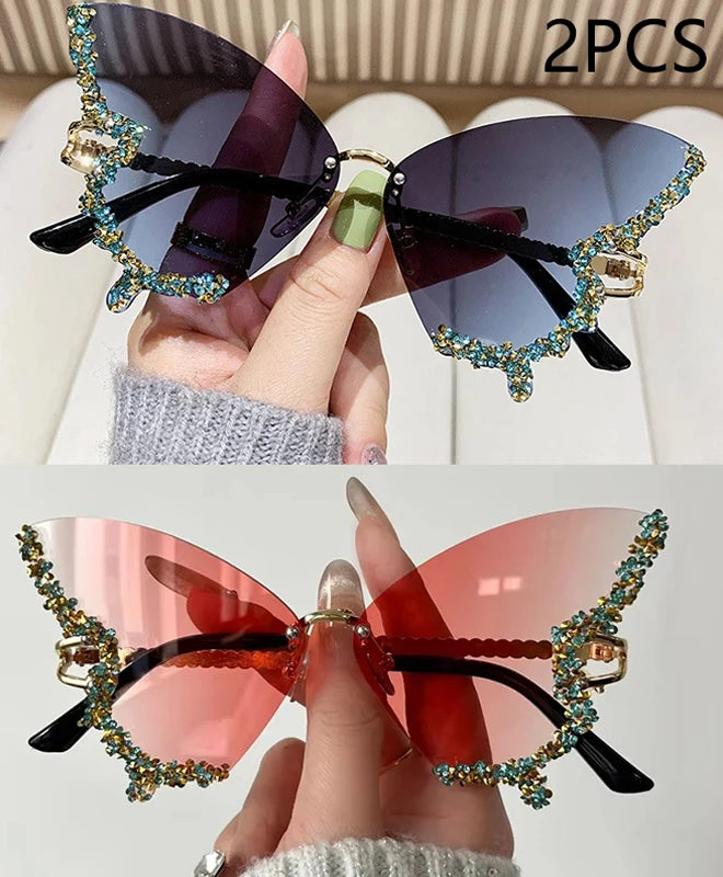 Luxury Diamond Butterfly Sunglasses – Y2K Rimless Oversized Eyewear for Women - Image 6
