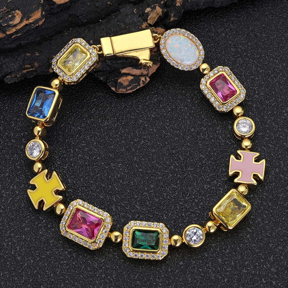 10mm Multicolor Enamel Cross Chain Necklace - Image 8