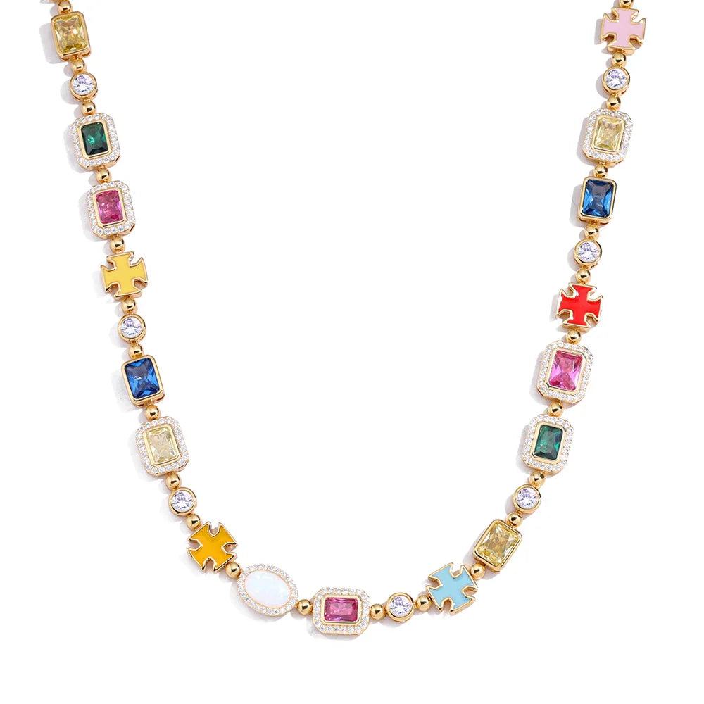 10mm Multicolor Enamel Cross Chain Necklace - Image 6