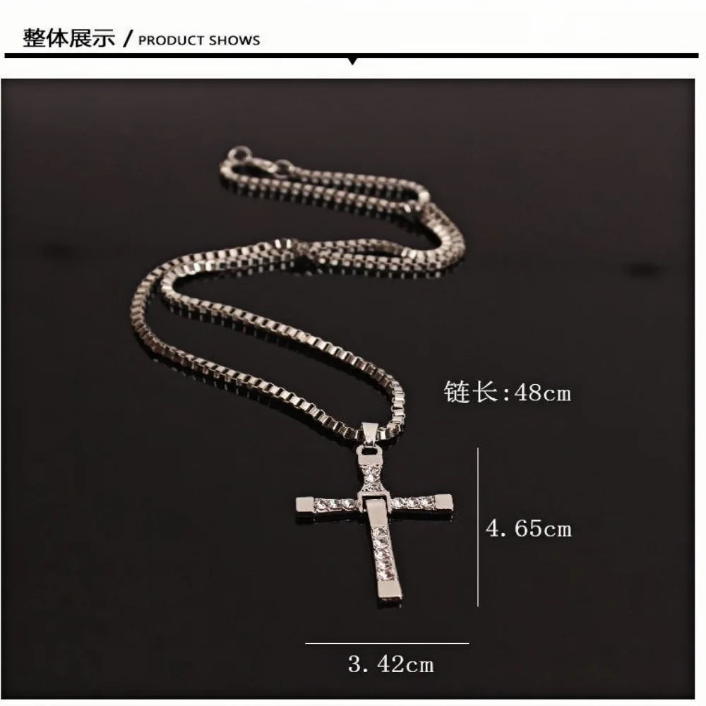Classic Crystal Jesus Cross Pendant – Silver Color Rhinestone Necklace for Men - Image 3