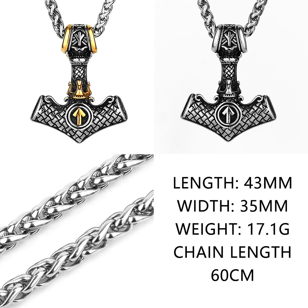 HNSP Viking Rune Pendant Necklace – 316L Stainless Steel Thor’s Hammer Norse Mythology Jewelry for Men - Image 4