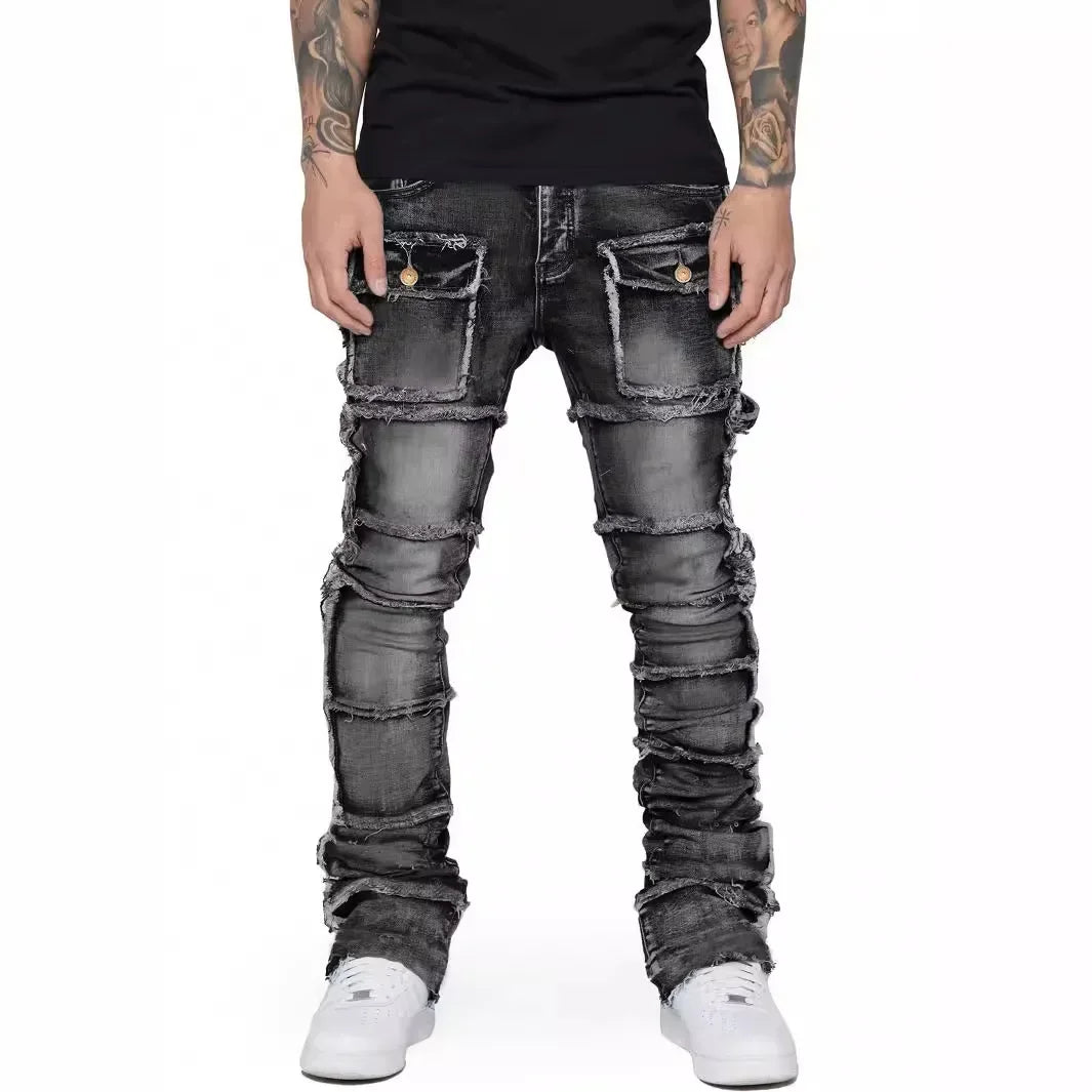Men’s New Wave Stacked Jeans – Worn-Out Slim Fit Hip-Hop Straight Leg Denim Pants - Image 2