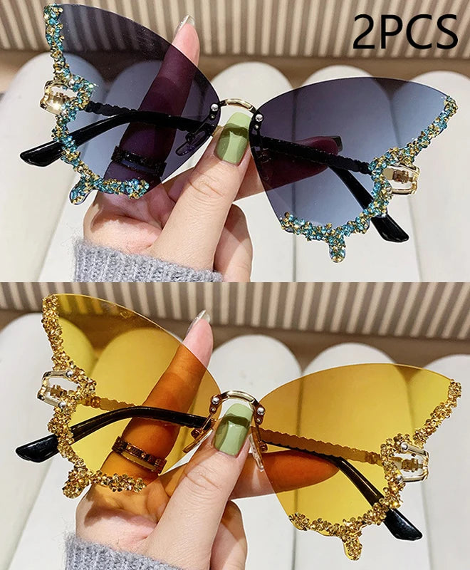Luxury Diamond Butterfly Sunglasses – Y2K Rimless Oversized Eyewear for Women - Image 15