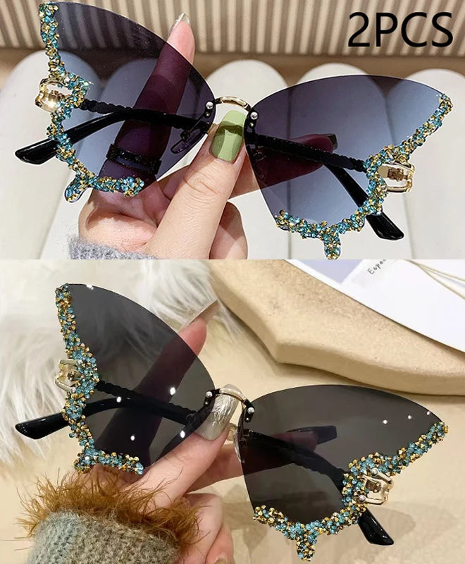 Luxury Diamond Butterfly Sunglasses – Y2K Rimless Oversized Eyewear for Women - Image 17