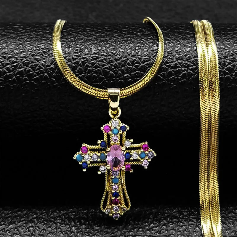 Vintage Shiny Zircon Jesus Cross Necklace - Image 11