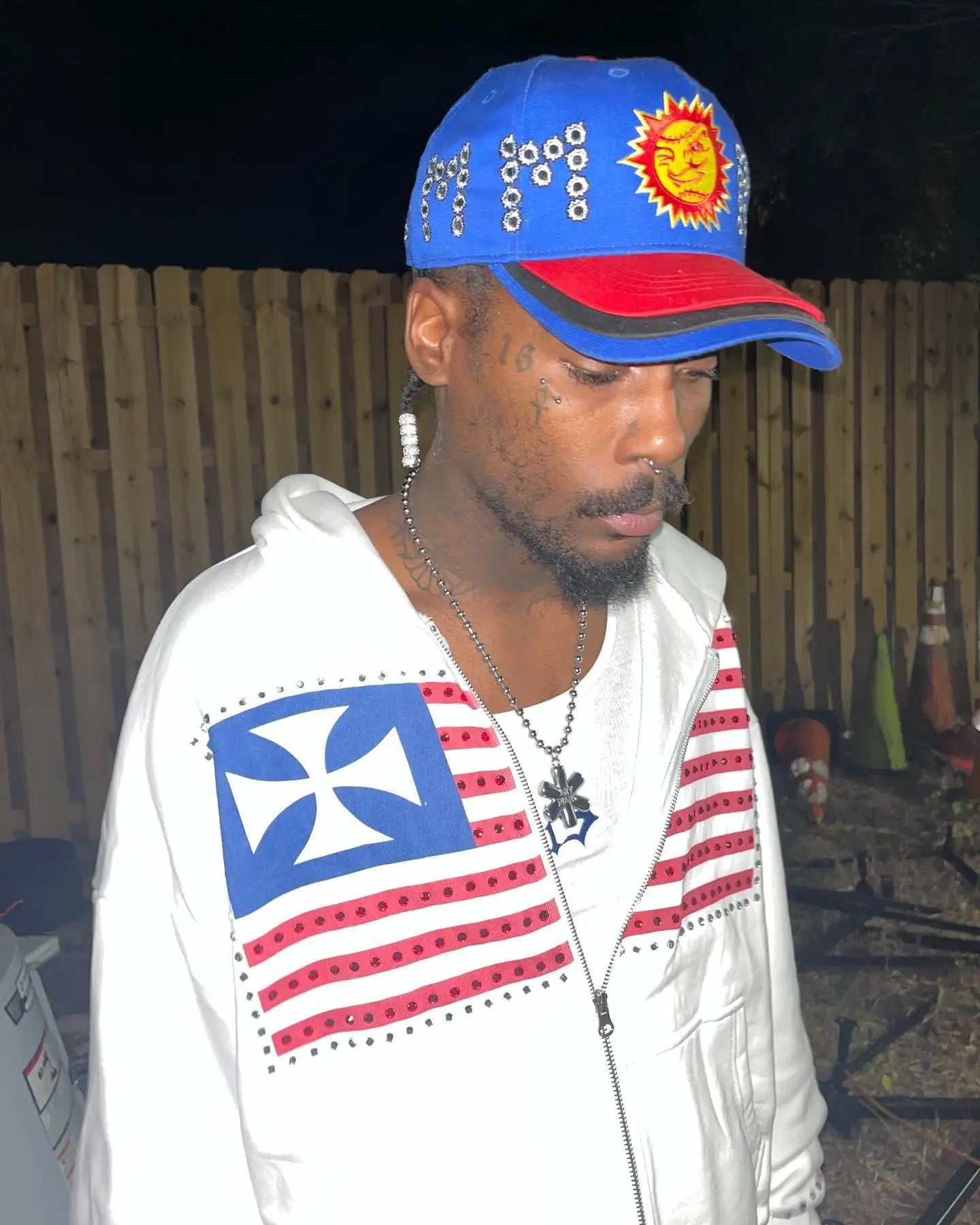 Gothic Flag Rhinestone Zipper Hoodie - Image 6