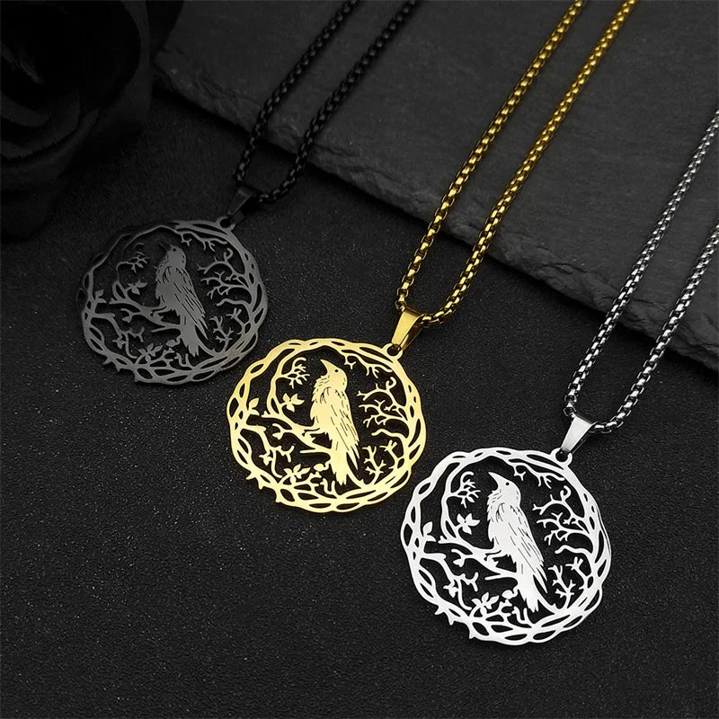 Hollow Crow & Raven Pendant Necklace – Black Stainless Steel Unisex Knight-Inspired Jewelry - Image 2