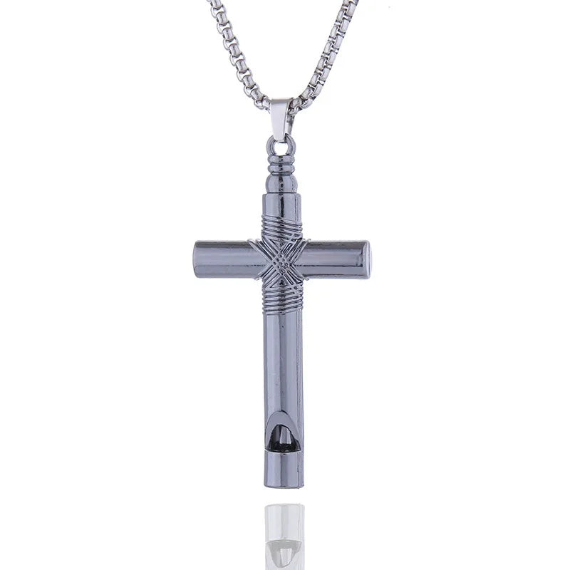HNSP Stainless Steel Whistle Cross Pendant – Men's Chain Necklace - Image 7