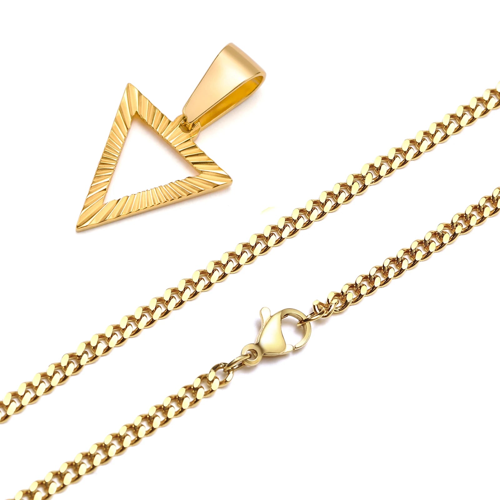 Gold-Plated Sunburst Pendant Necklace – Embossed Rectangle Charm for Men - Image 13