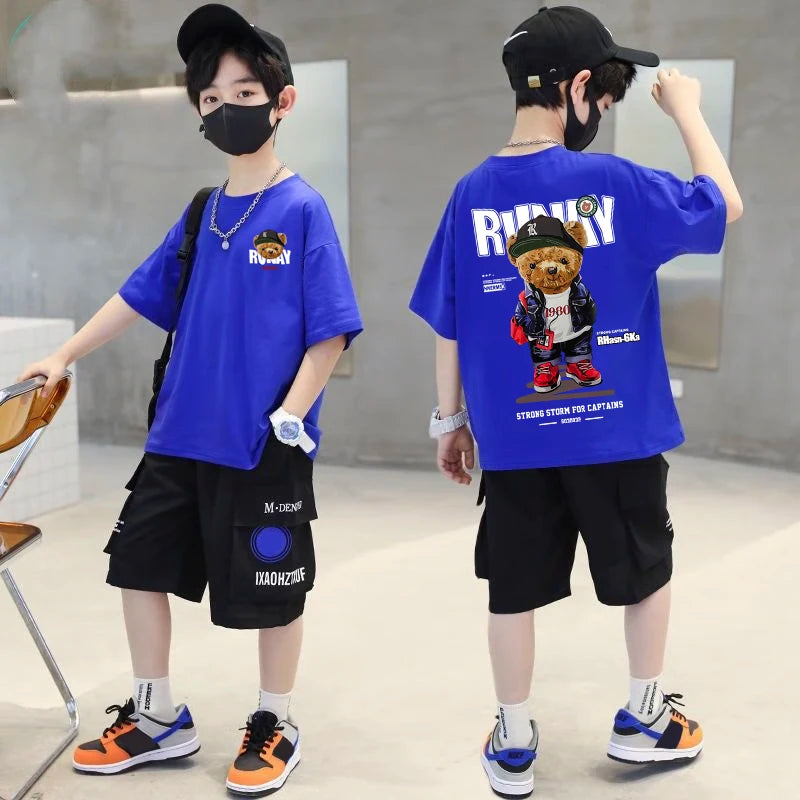 2025 Children's Clothing American Vintage Bear Print Graphic T Shirts Boys Summer Cotton Short-sleeved T-shirt Tops Streetwear - Image 13
