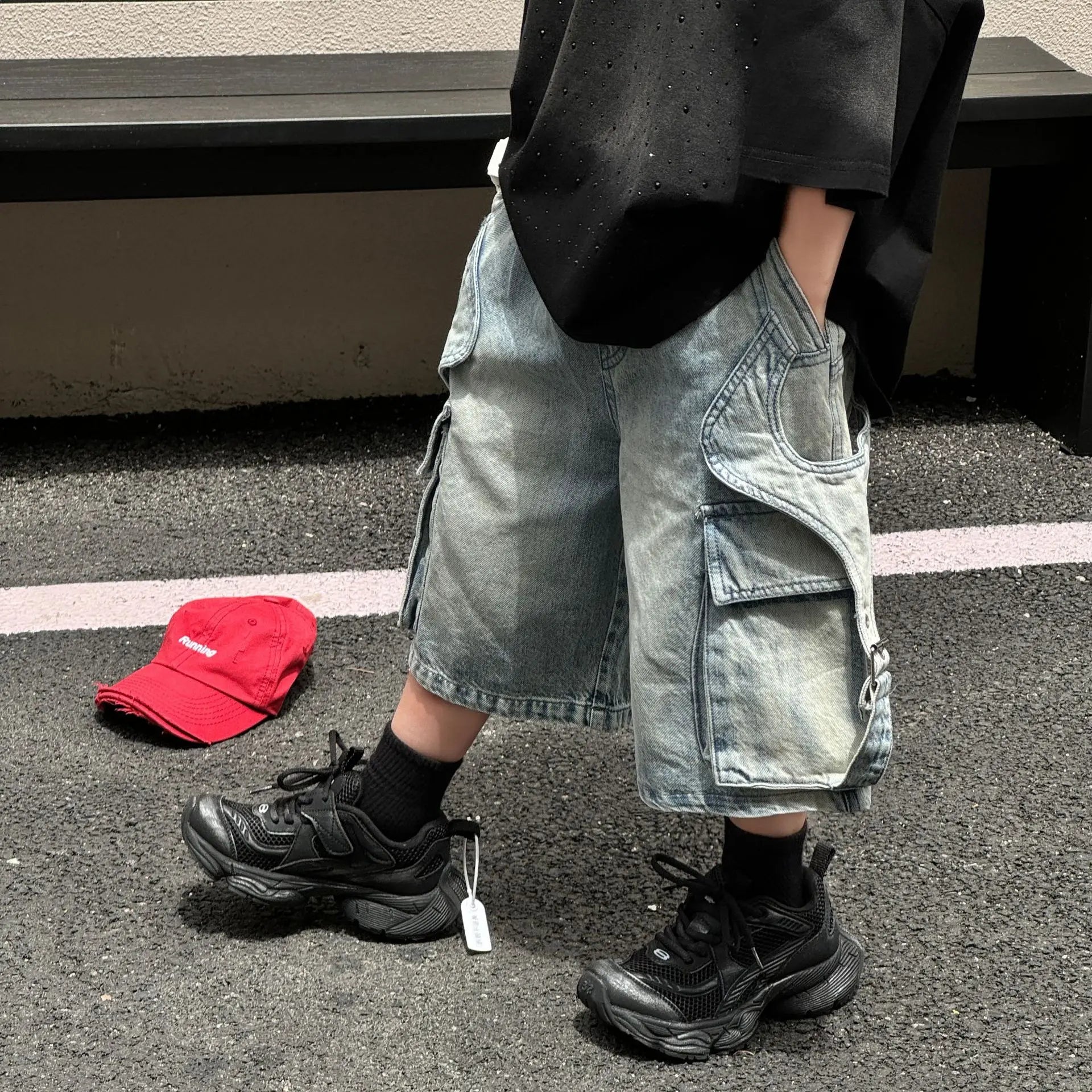 Summer Korean Kids Boys Shorts Children Boys Big Side Pockets Cargo Denim Shorts Loose Elastic Waist Young Teenager Boys Jeans - Image 4