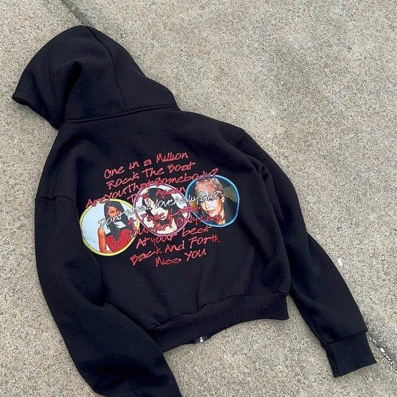 Y2K new American retro oversized portrait print hoodie Harajuku Gothic fashion sweatshirt rock punk high street men hoodie - Image 4