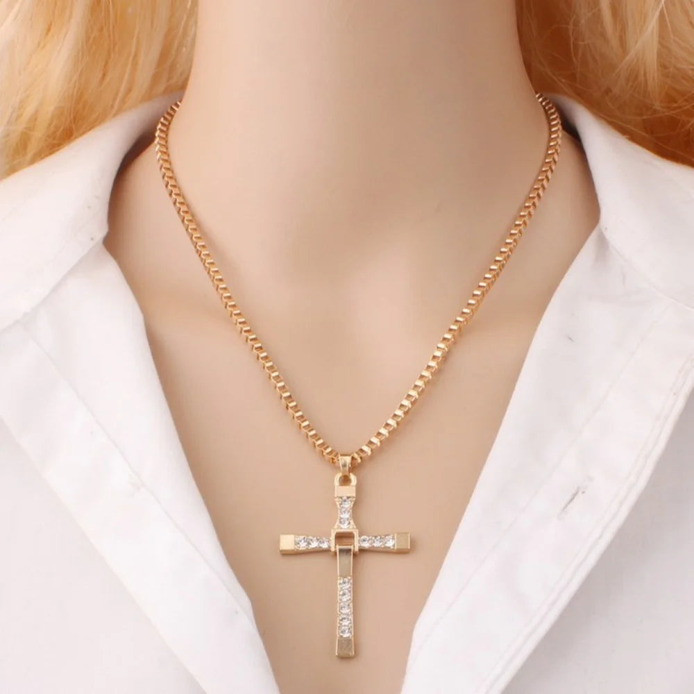 Classic Crystal Jesus Cross Pendant – Silver Color Rhinestone Necklace for Men - Image 5