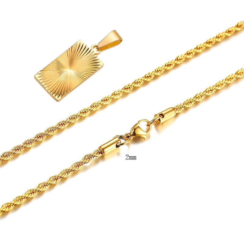 Gold-Plated Sunburst Pendant Necklace – Embossed Rectangle Charm for Men - Image 8