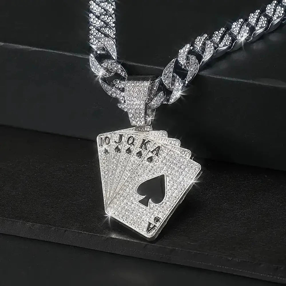 18K Gold Plated Spades Playing Card Necklace – Hip-Hop Iced Out Trend Jewelry for Men - Image 4