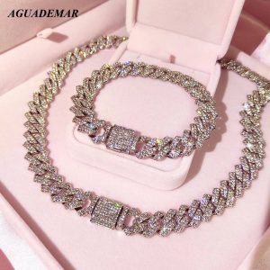 Silver Color 14mm Prong Miami Cuban Link Chain Necklace for Women