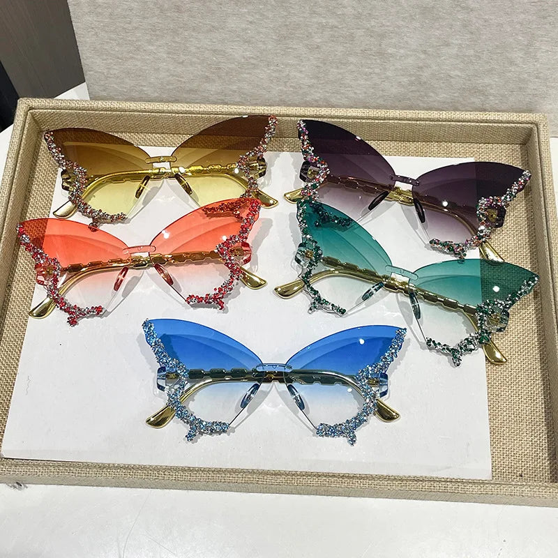 Butterfly Rimless Cat Eye Sunglasses – Unisex Oversized Shades for Travel & Party Style - Image 2