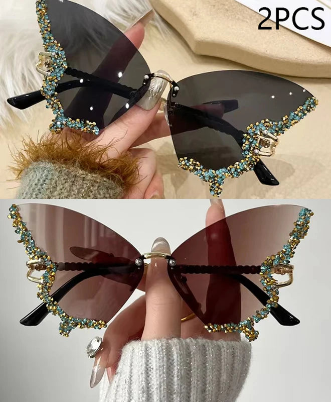 Luxury Diamond Butterfly Sunglasses – Y2K Rimless Oversized Eyewear for Women - Image 12