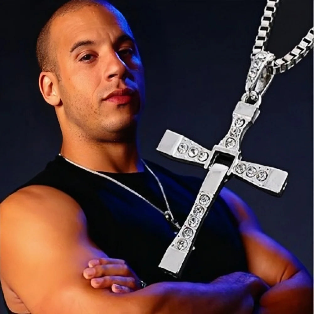 Classic Crystal Jesus Cross Pendant – Silver Color Rhinestone Necklace for Men - Image 2