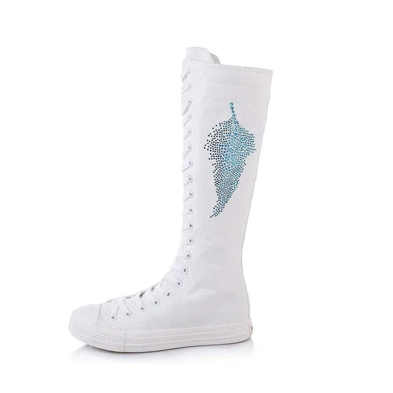 High-Top Long Canvas Boots for Women – Lace-Up Zipper Punk Rivet Dance Shoes - Image 4