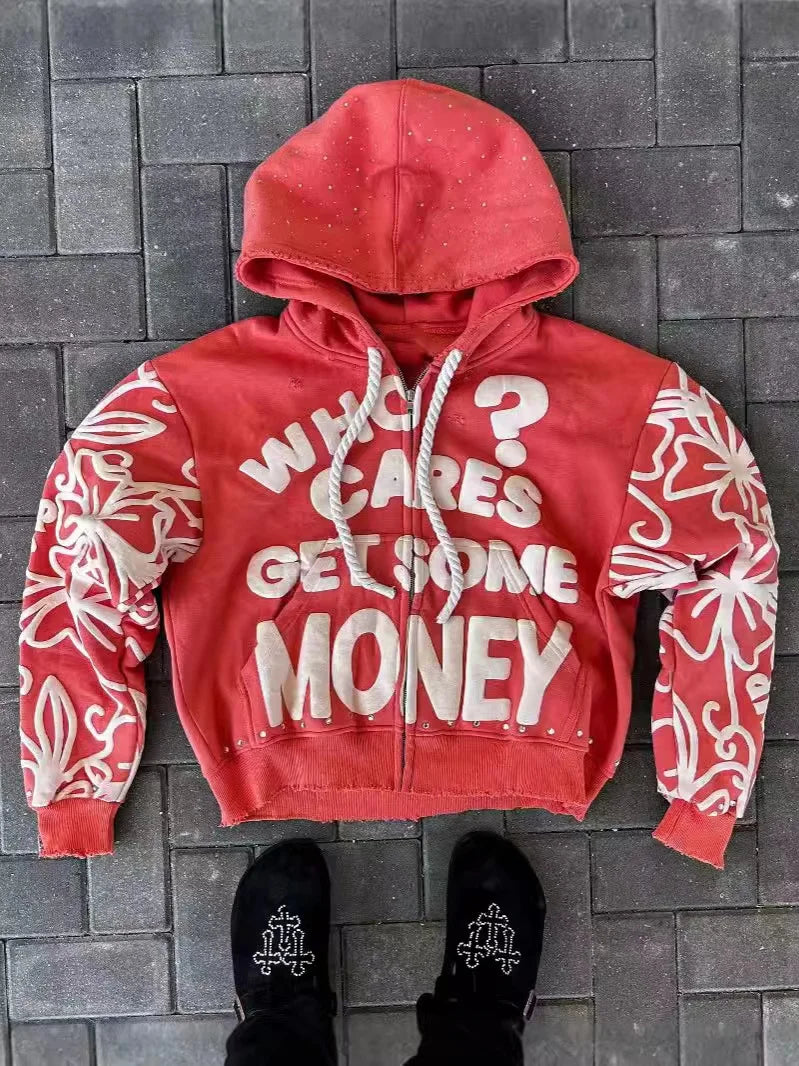 2025 Foam Printed Loose Zipper Hoodie – Unisex Hip-Hop Harajuku Streetwear Sweatshirt - Image 4