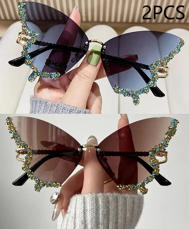 Luxury Diamond Butterfly Sunglasses – Women's Y2K Vintage Rimless Oversized Eyewear - Image 9