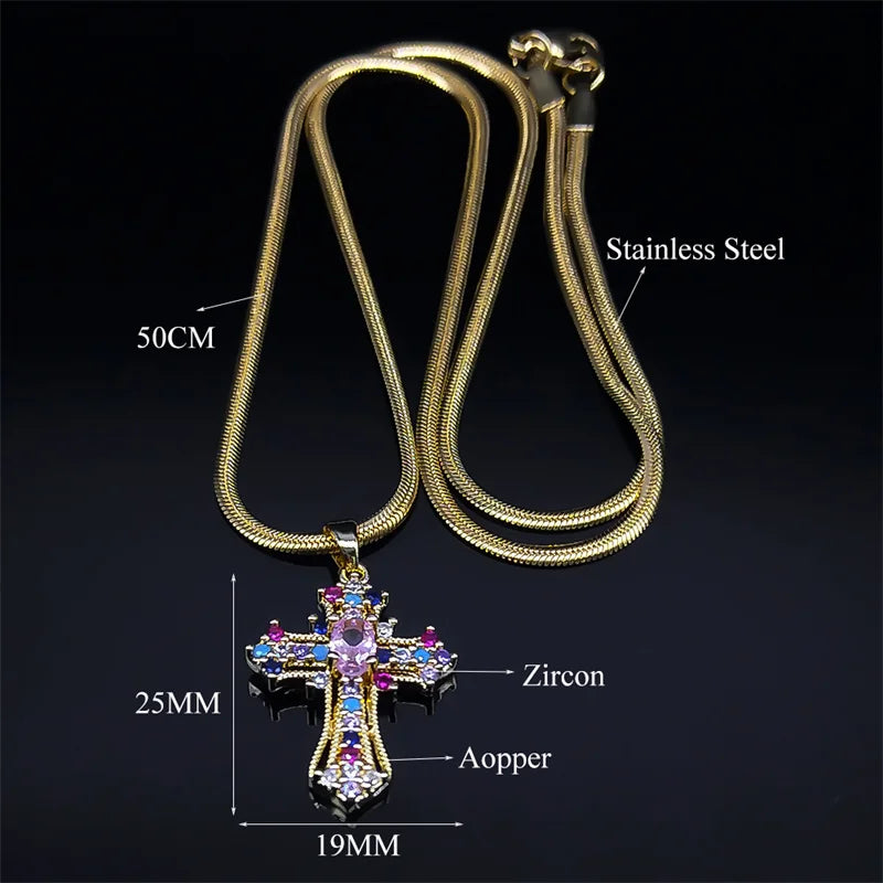 Vintage Shiny Zircon Jesus Cross Necklace - Image 6