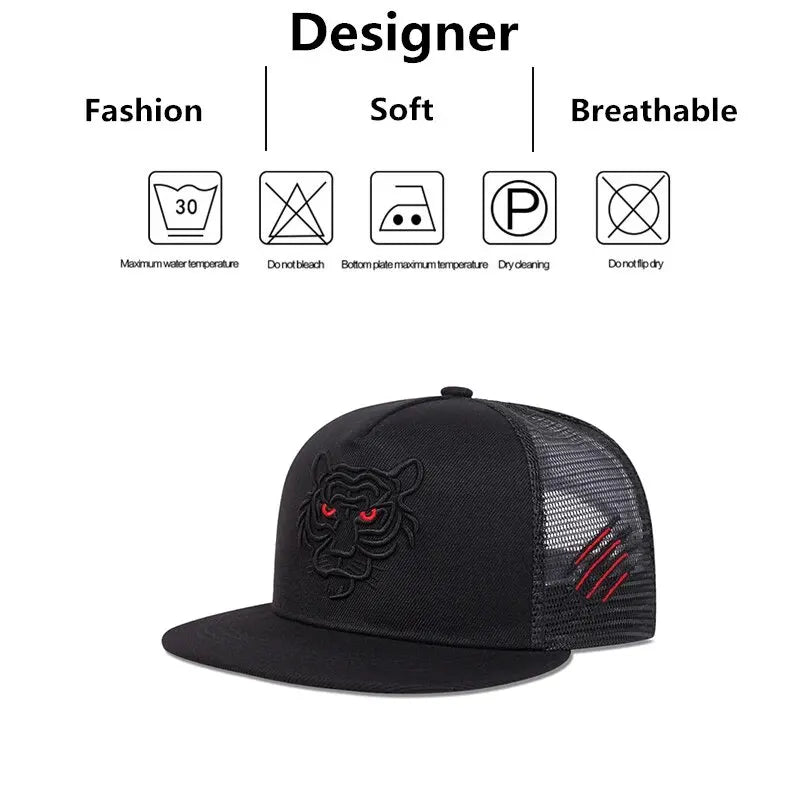 Tiger Embroidery Mesh Baseball Cap – Unisex Hip-Hop Snapback Hat for Spring & Summer - Image 3