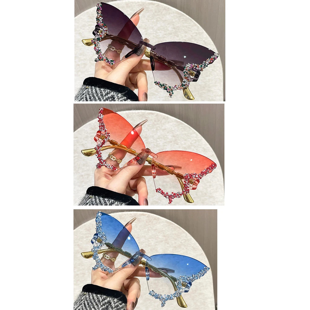 Butterfly Rimless Cat Eye Sunglasses – Unisex Oversized Shades for Travel & Party Style - Image 8