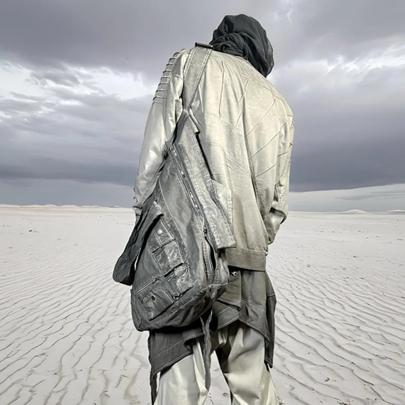 HKSH Spring Punk Techwear Backpack – Large Capacity Cotton Bag with Utility Pockets (Unisex) - Image 4