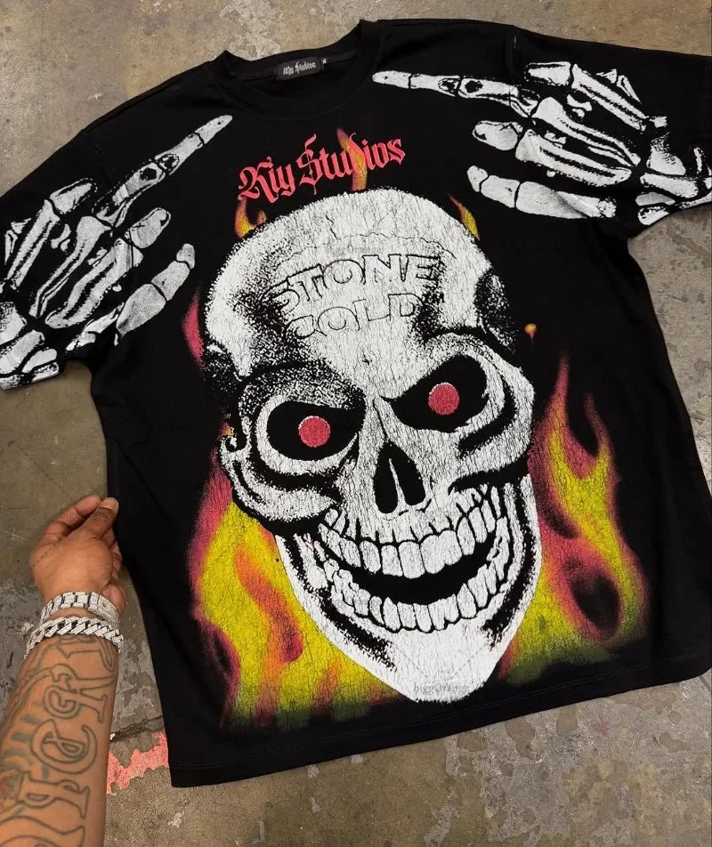Punk Trend Gothic Skull Graphic T-Shirt – Oversized Streetwear Tee for Men - Image 2