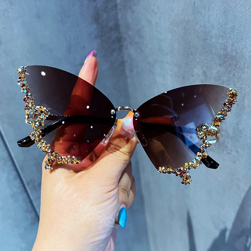 Luxury Diamond Butterfly Sunglasses – Women's Y2K Vintage Rimless Oversized Eyewear - Image 5