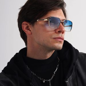 Ruiao Square Designer Sunglasses – Men's Luxury Metal Frame Gradient UV400 Shades