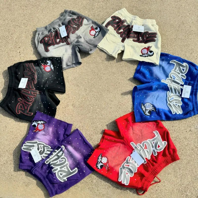 Y2K Harajuku Rhinestone Letter Print Shorts – Men’s Hip-Hop Streetwear Cotton Sweatpants - Image 2