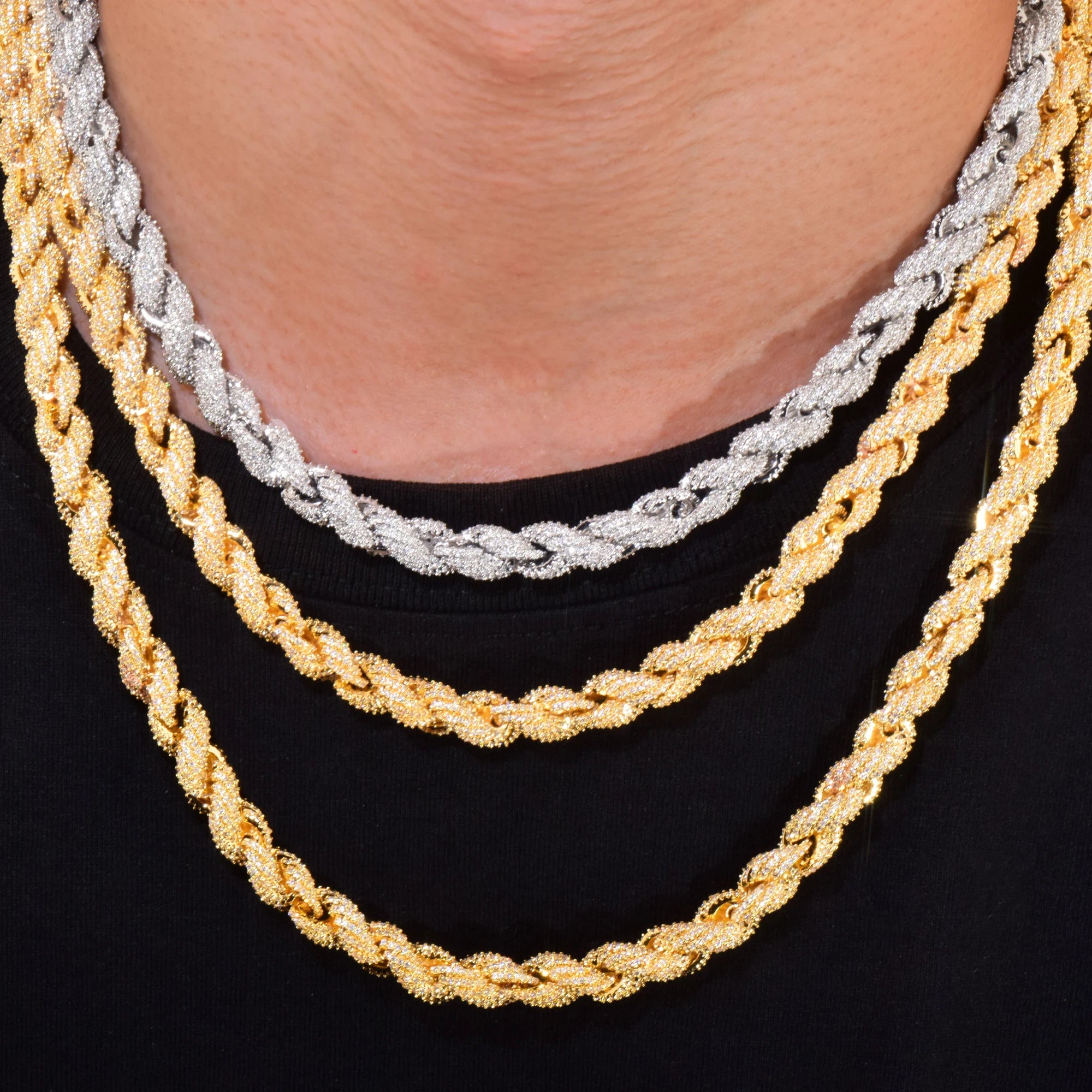 CUC 8mm Iced Out CZ Rope Chain – Gold Color Hip-Hop Necklace for Men - Image 2