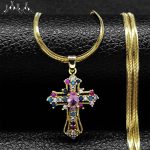 Vintage Shiny Zircon Jesus Cross Necklace