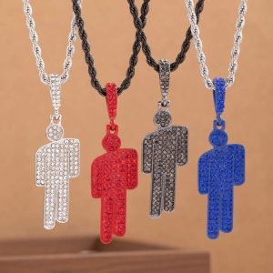 Off-Center Rhinestone Cartoon Pendant Necklace – Trendy Hip-Hop Luxury Chain for Men & Women
