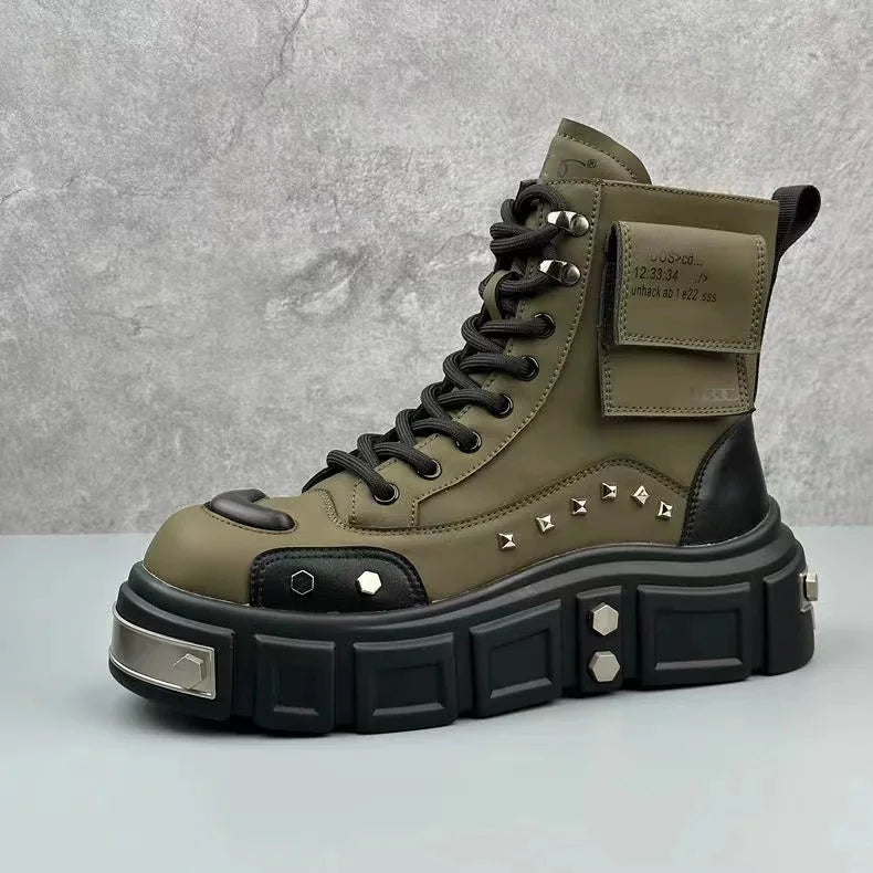 Men’s Fashion Leather Boots – Metal Rivet Decor Punk Motorcycle Hip-Hop Dance Boots - Image 14