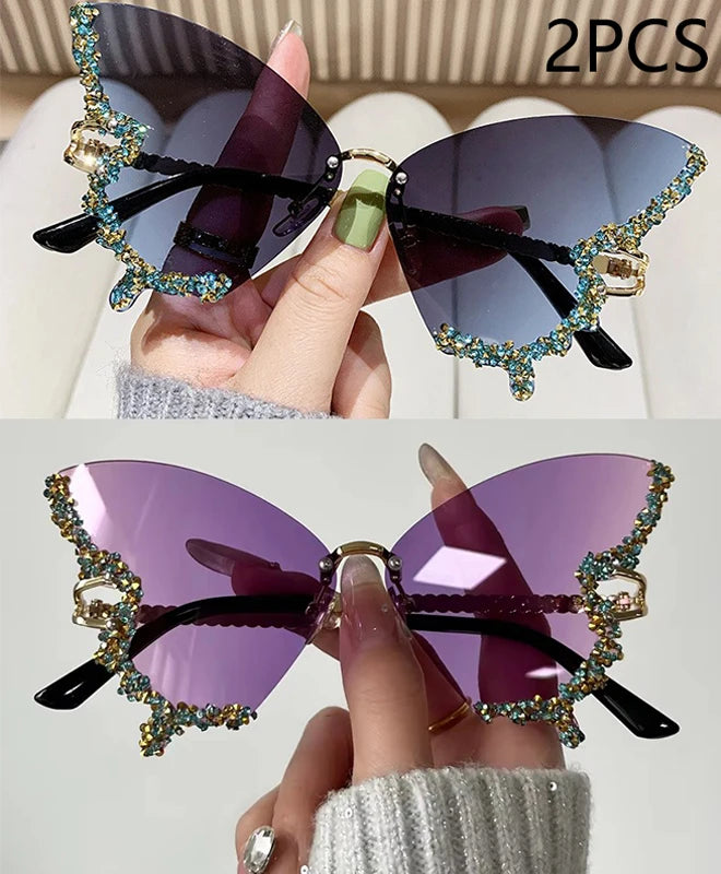 Luxury Diamond Butterfly Sunglasses – Y2K Rimless Oversized Eyewear for Women - Image 9