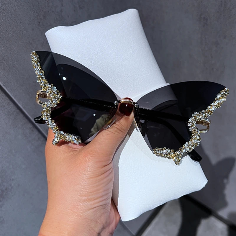 Luxury Diamond Butterfly Sunglasses – Women's Y2K Vintage Rimless Oversized Eyewear - Image 3